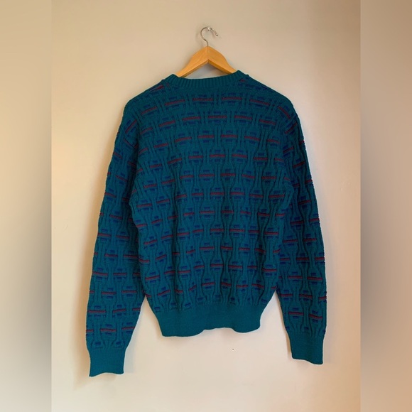 Iredell County Sweater Men L 3d Cable Knit Pullover Classic Blue green 80s 90’s - Picture 5 of 7